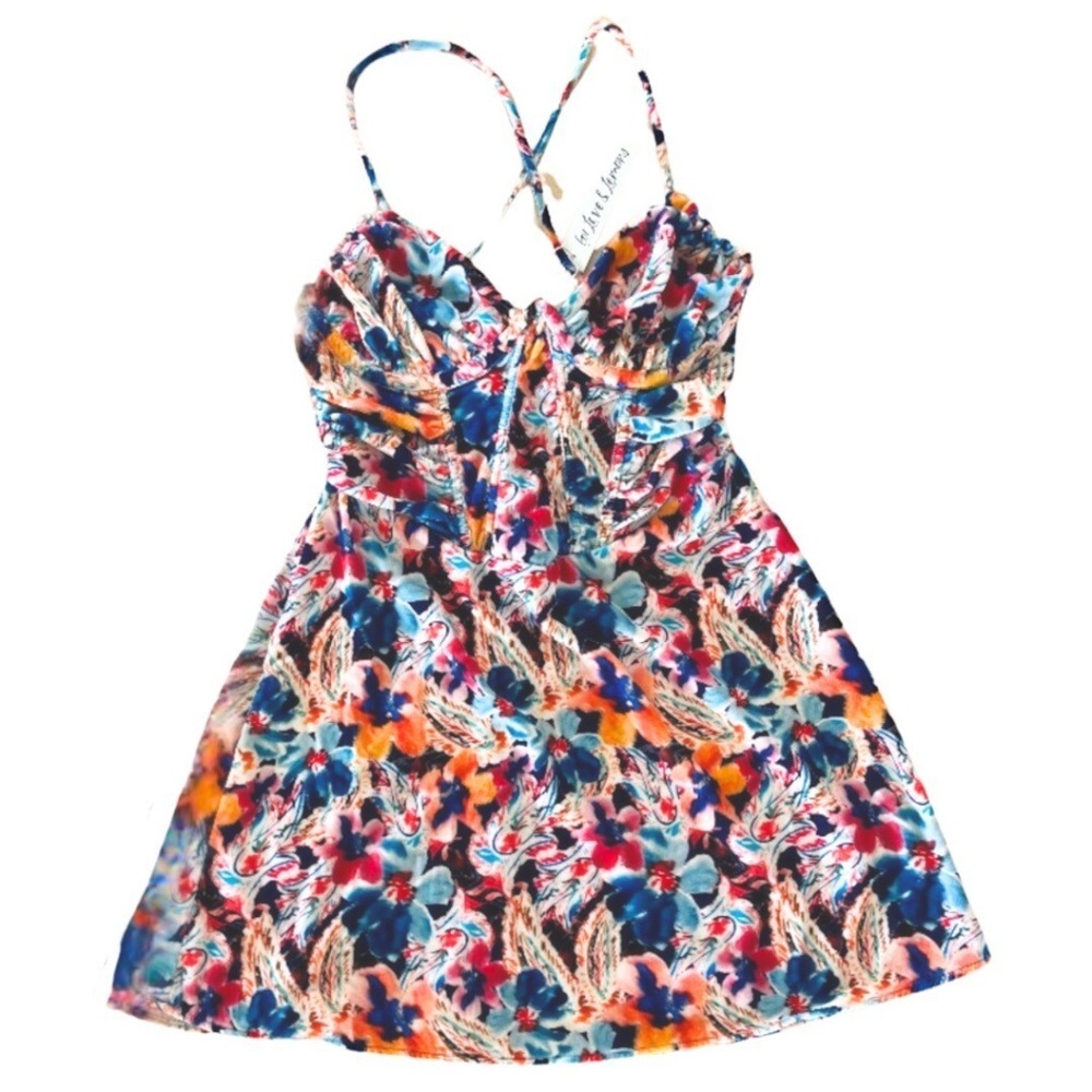 NWT FOR LOVE AND LEMONS BROOKLYN FLORAL RUCHED VELVET MINI DRESS XS!